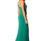 Jarlo Olani one shoulder green fishtail maxi dress with ruched bodice