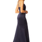 Jarlo Roza cami strap navy satin maxi dress with open back