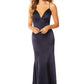 Jarlo Roza cami strap navy satin maxi dress with open back