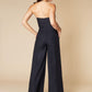 Jarlo Simone strapless black jumpsuit with faux wrap bodice detail