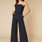 Jarlo Simone strapless black jumpsuit with faux wrap bodice detail