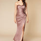 Jarlo Tara strapless brown satin maxi dress with thigh split