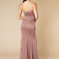 Jarlo Tara strapless brown satin maxi dress with thigh split