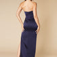 Jarlo strapless navy satin ankle length dress