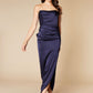 Jarlo strapless navy satin ankle length dress