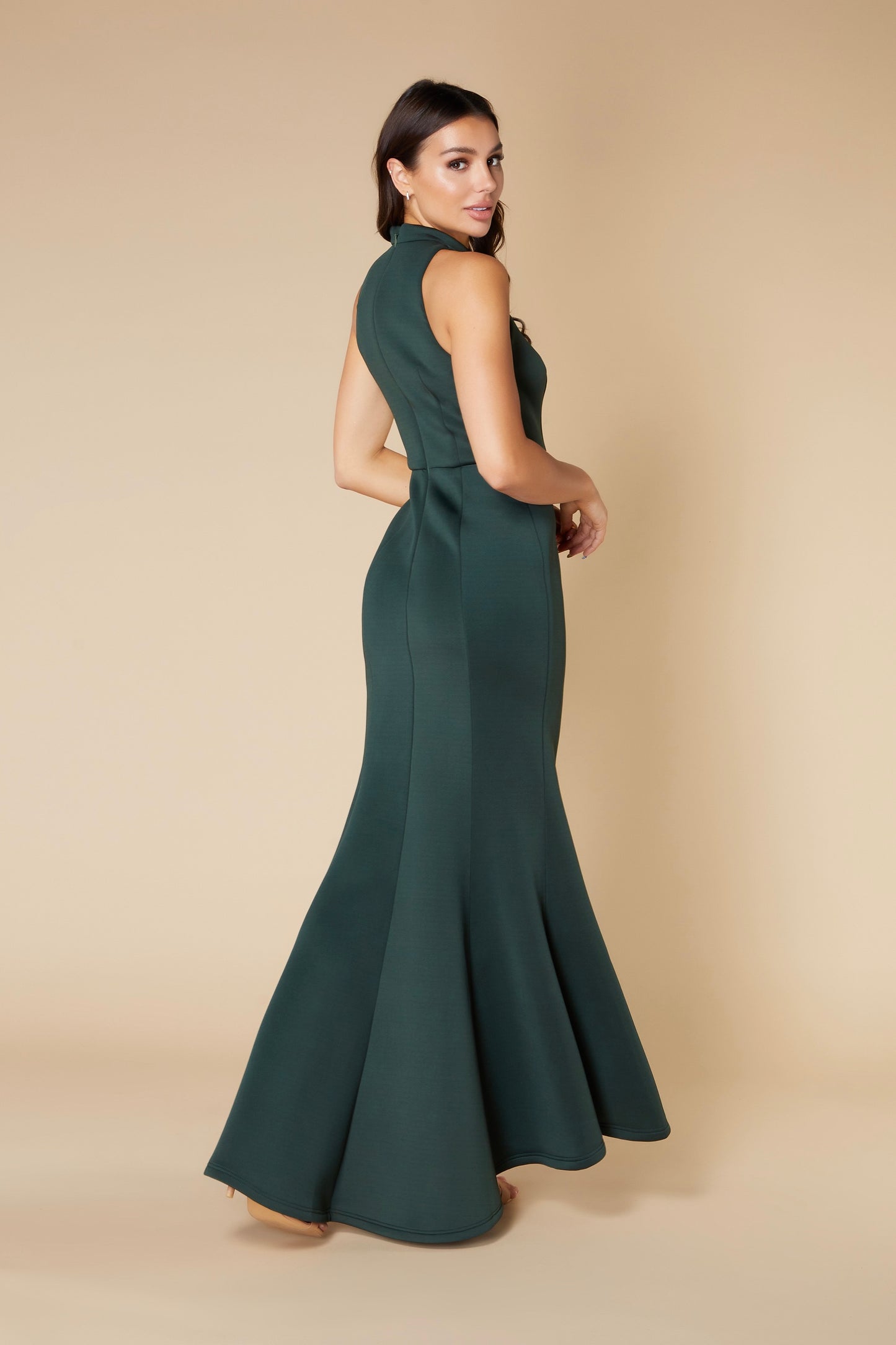 Jarlo green fishtail maxi dress with teardrop cut out detail