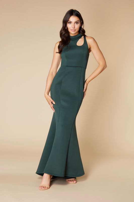 Angel Fishtail Scuba Maxi Dress with Cut Out Detail