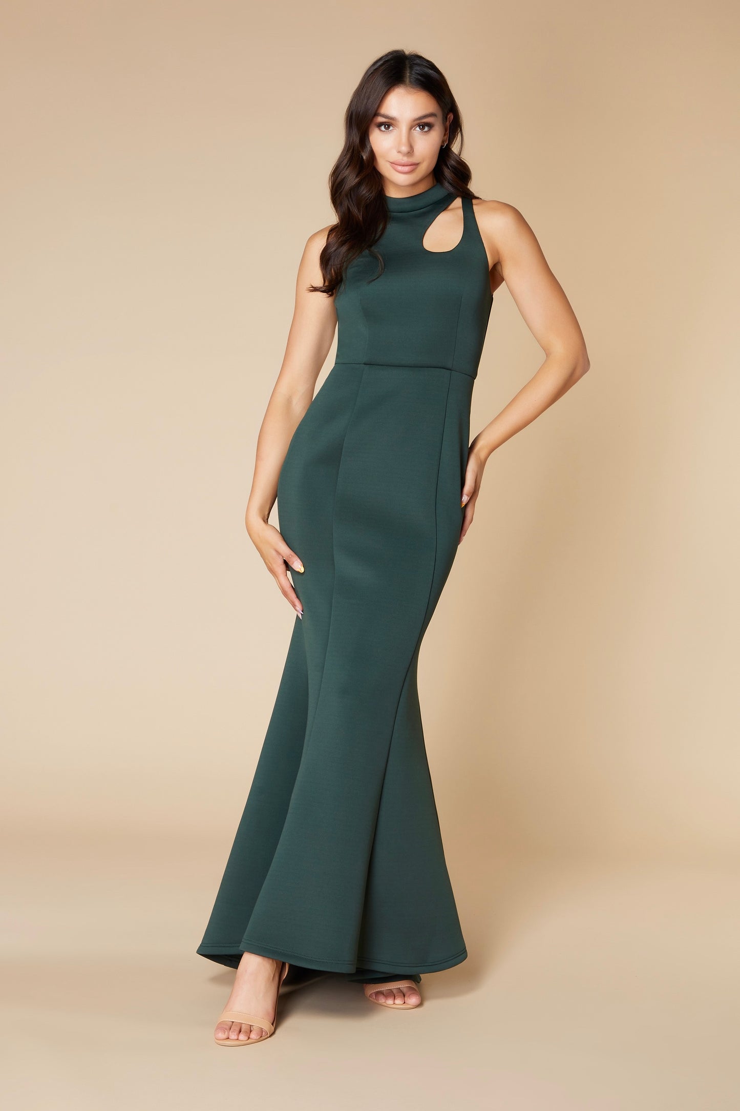 Jarlo green fishtail maxi dress with teardrop cut out detail