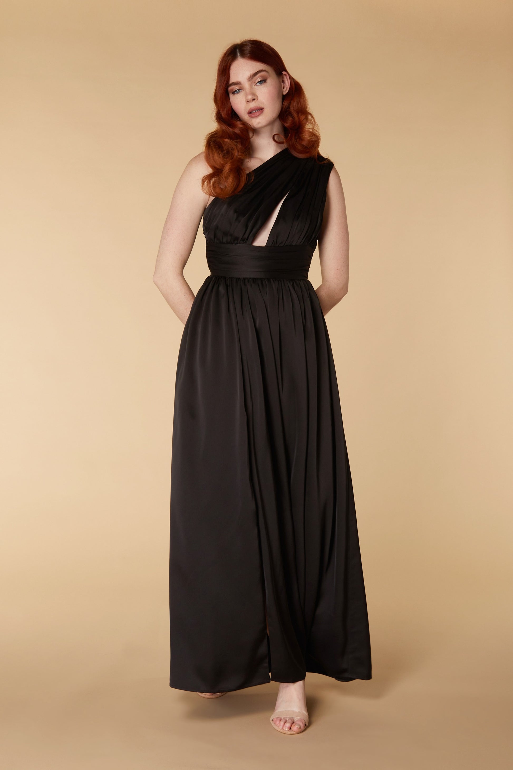 Jarlo's Daria One Shoulder Maxi Dress with Cut Out Detail in Black
