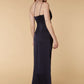 Jarlo Paula one shoulder navy satin maxi with thigh split