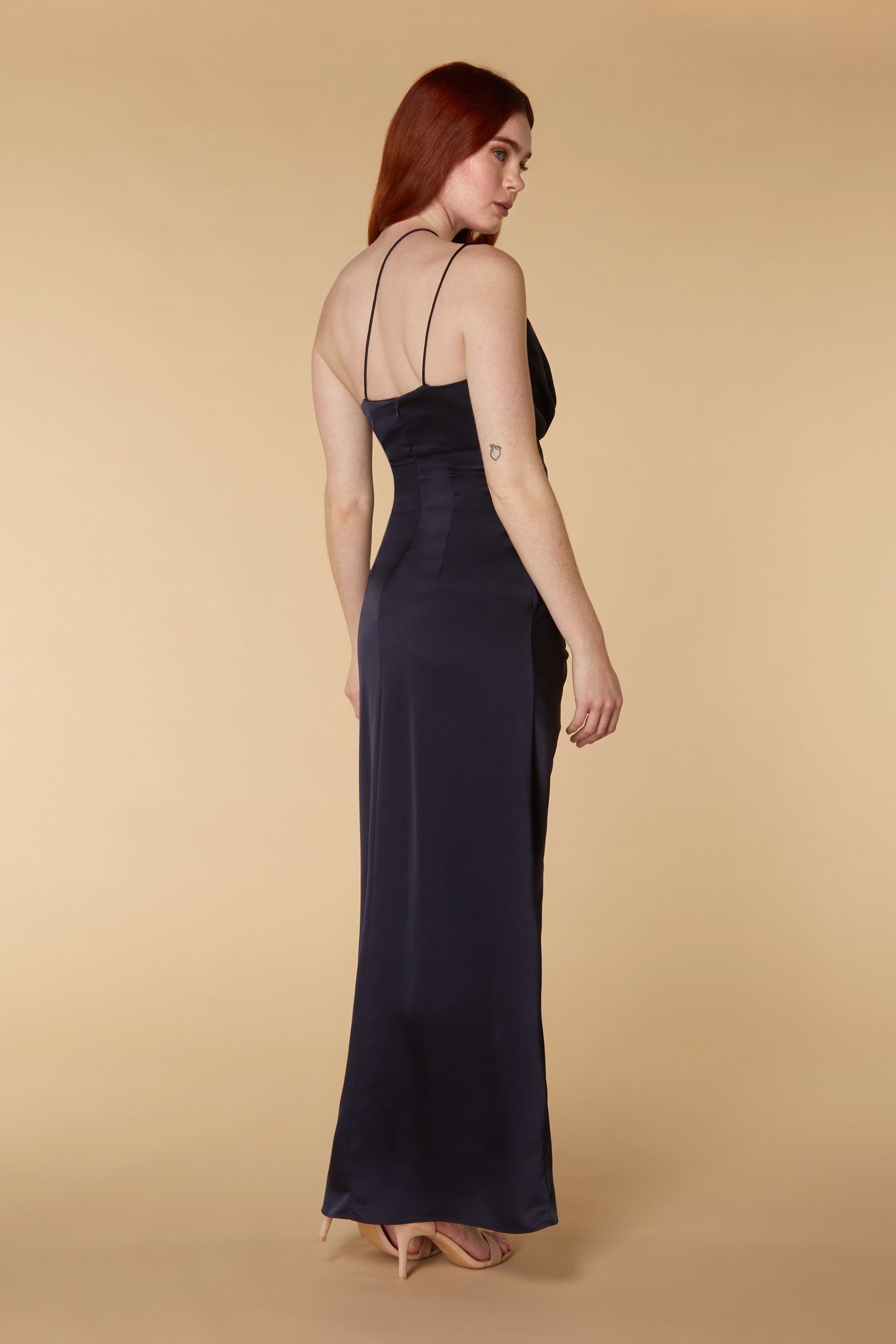 Paula One Shoulder Satin Maxi with Thigh Split