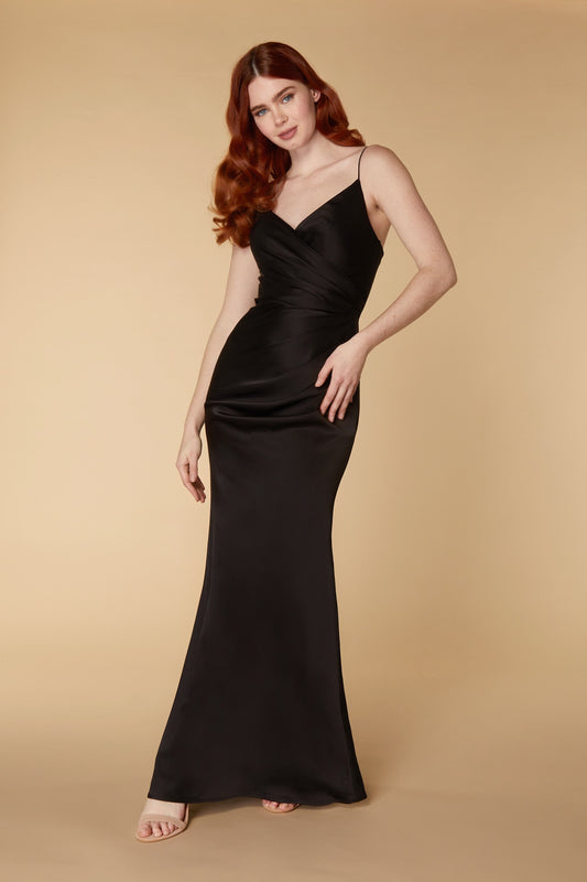 Emma V Neck Strap Maxi Dress with Ruched Bodice Detail