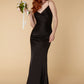 Jarlo black satin v neck maxi dress with ruched bodice detail