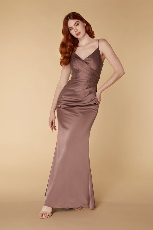 Emma V Neck Strap Maxi Dress with Ruched Bodice Detail