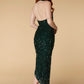 Jarlo Lan asymmetric green sequin midi dress with halter neck