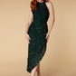 Jarlo Lan asymmetric green sequin midi dress with halter neck