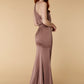 Jarlo brown satin fishtail maxi dress with keyhole draped back