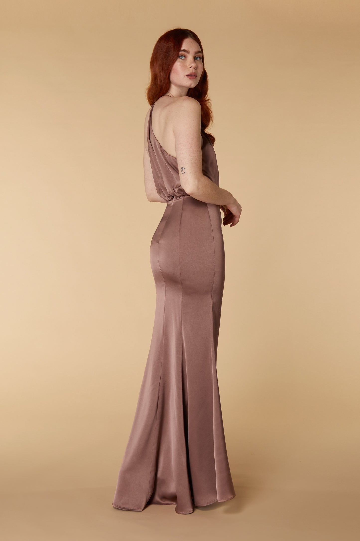Azura Halter Neck Satin Maxi Dress with Keyhole Draped Back