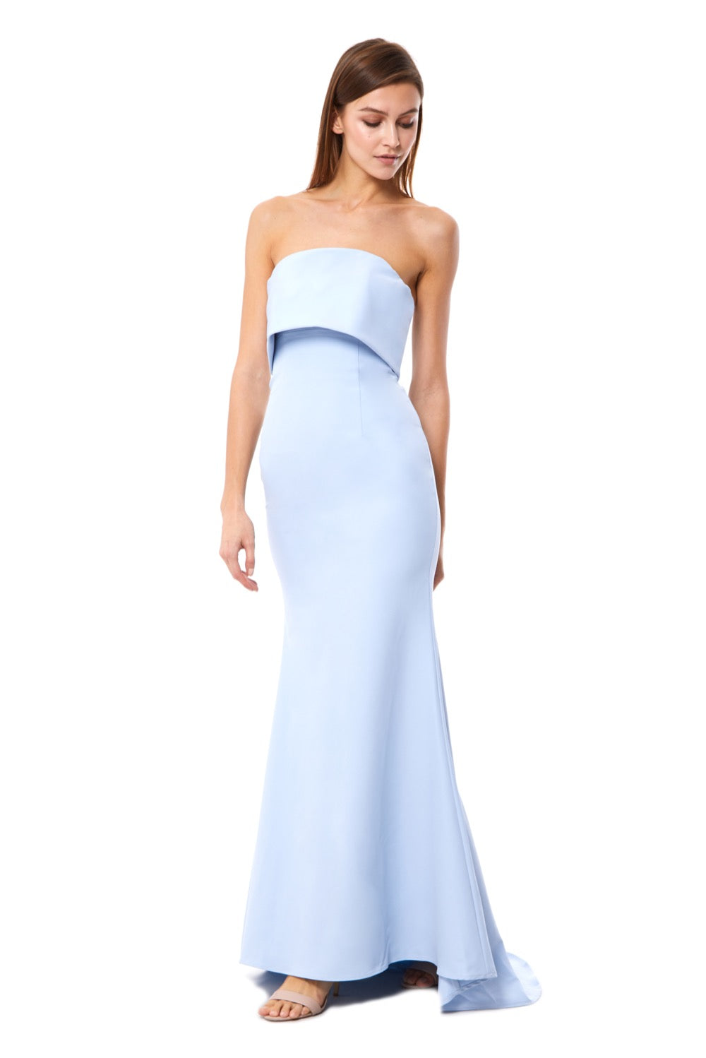 Jarlo blue strapless maxi dress with bust overlay