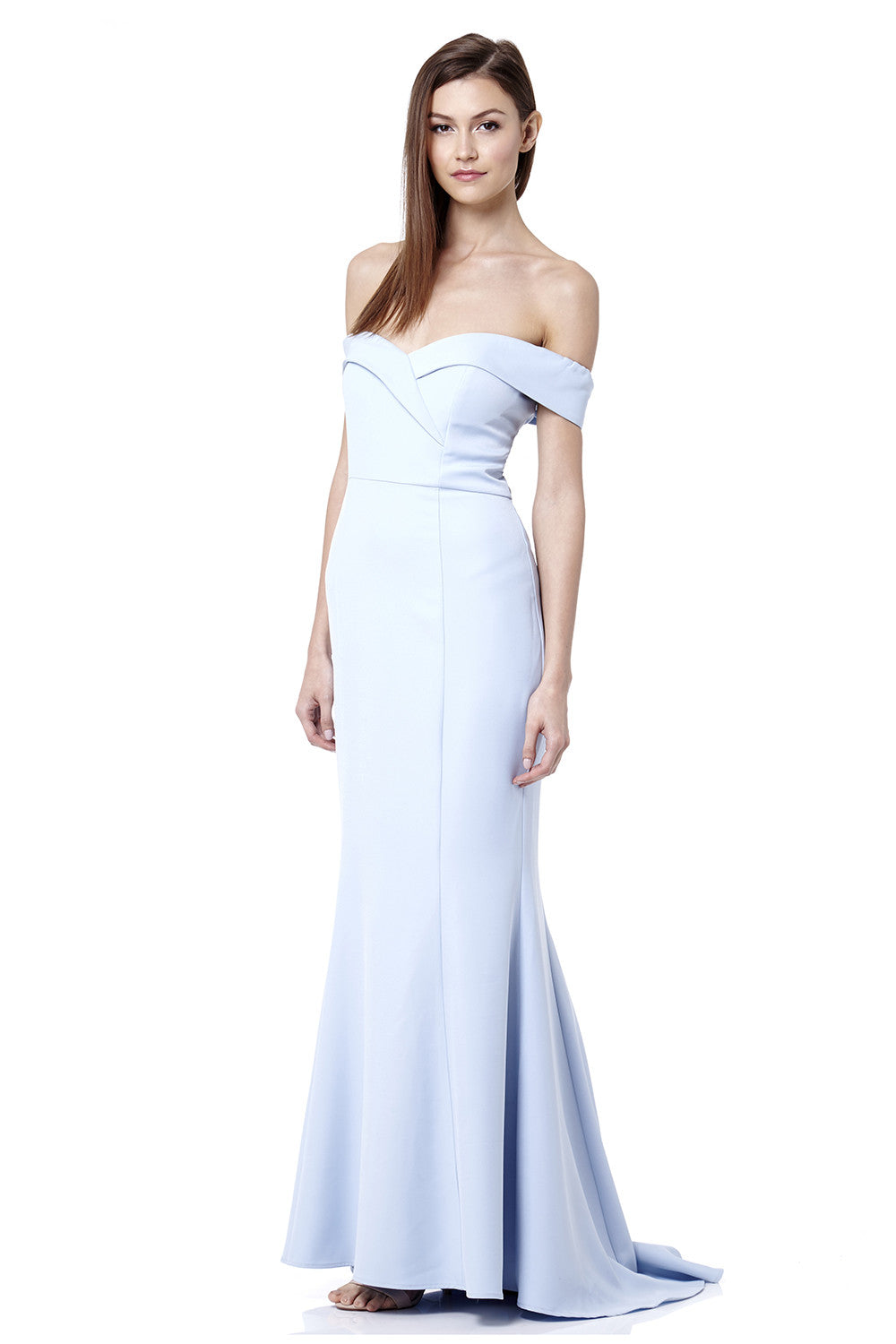Jarlo blue bardot fishtail maxi dress
