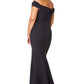 Jarlo black bardot fishtail maxi dress with thigh split and train