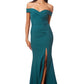 Bella Bardot Maxi Dress With Thigh Split And Train