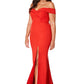 Jarlo red bardot fishtail maxi dress with thigh split and train