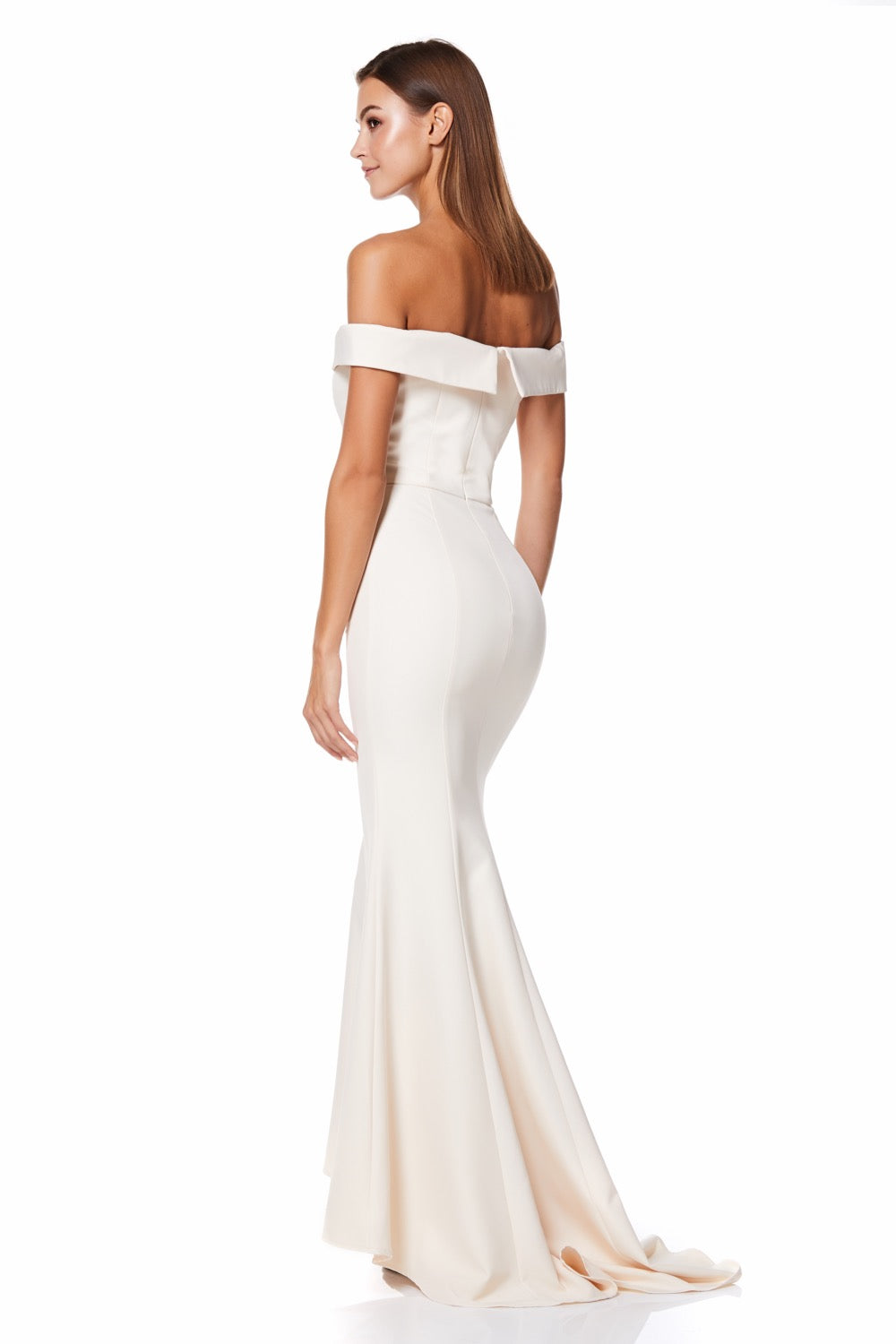 Bella Bardot Maxi Dress With Thigh Split And Train