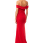 Jarlo red bardot fishtail maxi dress with thigh split and train