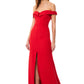 Autumn Bardot Maxi Dress With Thigh Split And Train Detail