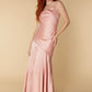 Jarlo Nay cowl back pink satin maxi dress with thigh split