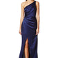 Jarlo Lisa one shoulder navy satin maxi dress with pleat detail