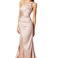 Jarlo Lisa one shoulder nude satin maxi dress with pleat detail