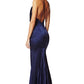 Jarlo Roxanne cowl neck navy satin maxi dress with open back