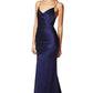 Jarlo Roxanne cowl neck navy satin maxi dress with open back