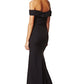 Jarlo black bardot fishtail maxi dress with thigh split and train